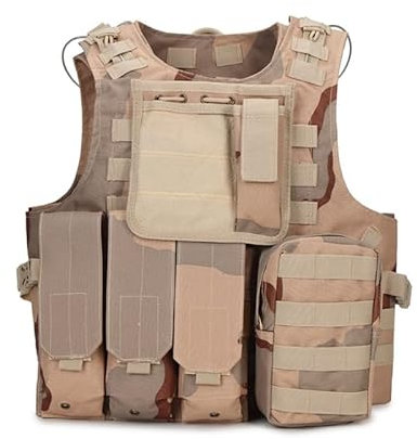 HYCOPROT Taktische Weste, 1000D Oxford verstellbare Militär-Airsoft-Weste, für spezielle Mission, Outdoor-Abenteuer-Paintball, Militärtraining (Wüstentarnung)