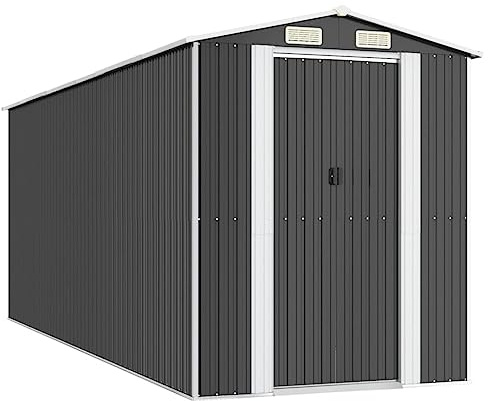 vidaXL Geräteschuppen Gerätehaus Garten Schuppen Gartenhaus Hütte Haus Laube Gartenschuppen Lagerschuppen Anthrazit 192x523x223cm Verzinkter Stahl