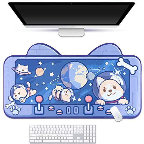 BelugaDesign Schreibtischunterlage mit Weltraumhund, niedliches pastellfarbenes großes Astronauten-Mauspad, Anime-Tier, Shiba Inu, Cartoon, Kawaii-Tastatur, Gaming-Mauspad, Schreibtischunterlage