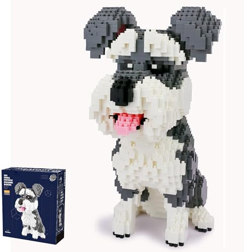 Aigidusansu Schnauzers Pet Dogs Micro Blocks,2100 Pieces Animal Mini Bricks Building Set Toy for Adults, 14+ Teens