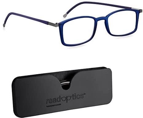 Read Optics Lesebrille für Damen und Herren, schützende Blaulichtbrille für Gaming, Computer und Bildschirme, blau, superdünne, flach klappbare Fassung, 0,0 bis +2,5