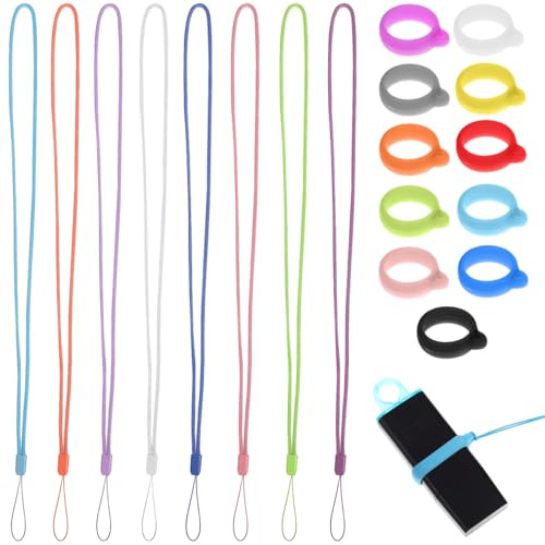 GRIRIW 8Pcs Anti-lost Pen Lanyards with Silicone Round Rings Holders Adjustable Holder Necklace Lanyard Pendant for School Office for Badge Reel Pen Converter