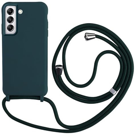 Keteen handyband hülle für Samsung Galaxy S21 FE Handyhülle mit Band Slim Silikon S21 FE hülle mit Abnehmbar Kordel Stossfest Bumper Cover zum Umhängen Necklace Handyhülle für Samsung S21 FE-Grün