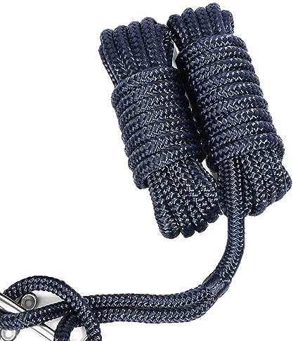 TUNORD 1/2” x 15' Marine-Grade Double-Braided Nylon Dock Line with 12” Eyelet.Hi-Performance Boat Rope Mooring Rope Dock Line (2 Pack, Navy Blue)