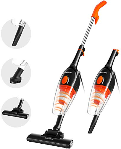 WeValley Aspirateur Balai Aspirateur à Main sans Sac 2 en 1(800W/16Kpa Puissance d'aspiration, Filtration HEPA, Brosse pour Sols Durs et Escaliers, 5.5m, Conteneur de 0.8 L) Noir/Orange