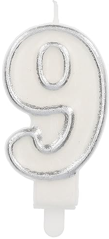 Folat 24169 Kuchen Kerze Simply Chique Silver Ziffer/Zahl 9-9 cm Geburtstagskerzen für Geburtstag, Geburtstagsdeko, für Kinder Partys, Hochzeiten, Firmenfeiern, Jubiläen, Silber, 9 cm