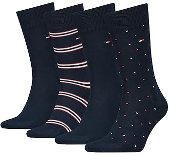Tommy Hilfiger 4 Paar Herren TH Men Giftbox 4P Gr. 39-46 Business Socken Geschenkbox, Farbe:Navy, Socken & Strümpfe:43-46