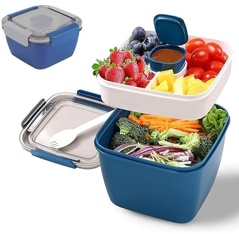 Bento Box Lunch Box con scomparti divisori, contenitore per il pranzo con posate per adulti/bambini, contenitore per il pranzo, a prova di perdite, scatola per insalata da 1500 ml, per scuola, lavoro,