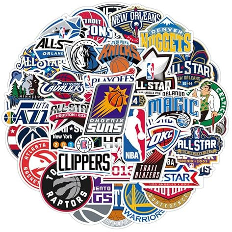Basketball Team Logo Aufkleber 50 Stück für Wasserflaschen, niedliche Basketball Geschenke Sport Aufkleber für Kinder, Teenager, Erwachsene
