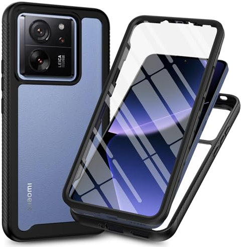 XINYEXIN Hülle für Xiaomi 13T Xiaomi 13T Pro, 360 Grad Stoßfeste Handyhülle mit Integriertem Displayschutz, Ganzkörper Robuste Klar Schutzhülle Bumper Case Cover - Schwarz