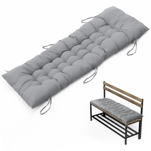 DKIEI Garden Bench Seat Cushion, 2/3 Seater Bench Pad with Non-Slip Straps, 8cm Thick Dining Bench Cushion, Rectangle Bench Seat Pad for Patio Indoor Outdoor 110x40cm Grey