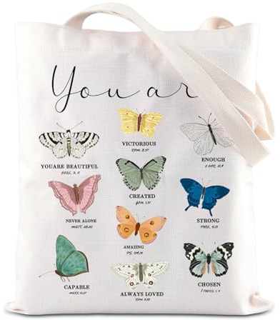 TSOTMO Einkaufstasche mit Schmetterlings-Bibelvers, christliches Geschenk, Bibelvers, Gebetskriptur, Einkaufstasche, religiöses, inspirierendes Geschenk, schmetterling, medium