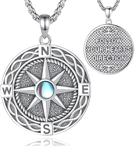 EUDORA Harmony Ball Kompass mit Mondstein Kette für Damen Herren Sterling Silber 925, Kompass Halskette Amulett Anhänger Schmuck Glücklich Geschenk für Frauen Männer, 22 Zoll +2 Zoll
