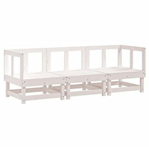 vidaXL Garten Lounge Set 3-TLG., Gartenmöbel Set mit Holzrahmen, Sitzgruppe für Garten Terrasse Balkon, Modular Sofa Garnitur Loungemöbel, Weiß Massivholz Kiefer