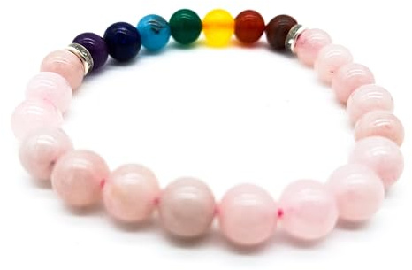 AB India Crafts 7 Chakra Rosenquarz Edelstein Armband im Schmuckbeutel | Spiritualität Harmonie Fruchtbarkeit