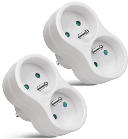 EXTRASTAR Multiprise 2 Prises pour façade, Prises de Courant avec Sécurité Enfant Intégrée, Idéal pour Chambre Bureau Domicile, 16A, 230V, Blanc