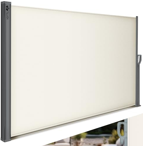 tillvex® Seitenmarkise 160 x 400 cm ausziehbar & Blickdicht | Sichtschutz für Balkon, Garten & Terrasse | Seitenrollo mit Wandhalterung | Sonnenschutz aus rostfreiem Stahl | Markise Windschutz