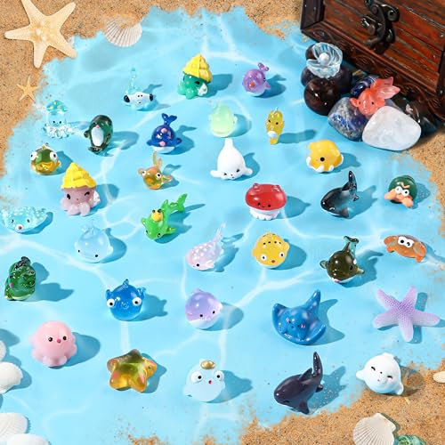 Ruzister 36 Stück Mini-Ozean-Harztiere, winzige Meerestiere, Figuren, Marine-Miniatur-Kunststofftiere, Aquarium-Ornamente, Dekorationen für DIY-Aquarien, Töpfe, Mikro