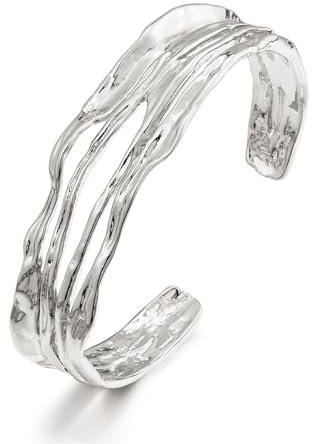 LILIE&WHITE Damen Armreif, Silberfarben, Offenes Design Mit Gehämmertem Muster, Eleganter Schmuck Für Alltag Und Besondere Anlässe, Verstellbar