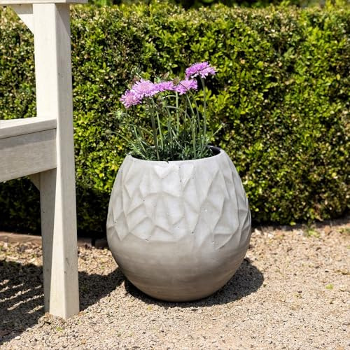 Primrose H32cm Natural Cement Round Planter Garden Patio Flower Pot