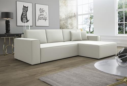 Fun Möbel Ecksofa Schlafsofa Sofa Conor Premium (Kunstleder Soft Weiß, Ottomane Rechts)