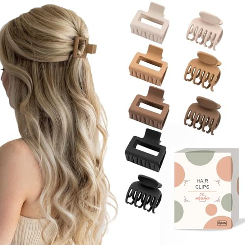 Paquete de 8 Pinzas Pequeñas para Mujeres y Niñas - Doble Fila de Dientes Medianos, Mate, Antideslizantes para Cabello Fino y Corto