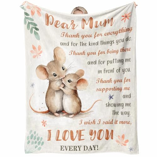 Cutywood Gifts for Mum Blanket-Cuddle Mouse, Mum Birthday Gifts from Daughter Son, Soft Throw Blanket Birthday Gifts for Mum, Mother Day Christmas Valentines Presents for Mum, 50 x 60