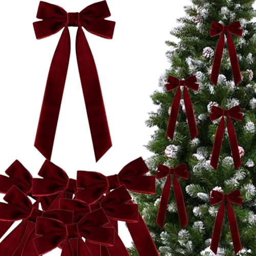 WJSXEQF 12 Nœuds en Velours Rouge pour Sapin de Noël - Guirlande pour la Décoration de la Maison 2024