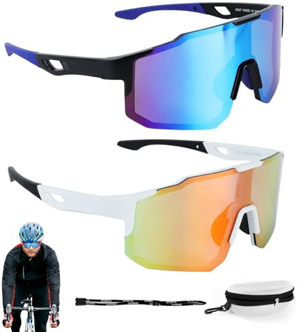 PRZRAO Schnelle Brille 2er Set UV400 Schutz Schnelle Brille Damen Herren Winddicht Sport Sonnenbrille für Radfahren Motorradfahren Bergsteigen Outdoor Aktivitäten