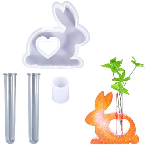 ALEFBET Silikonformen Gießformen, Silikonform Ostern Reagenzgläser für Blumen, DIY Silikon Gießform Reagenzglasständer, Gipsformen zum Gießen, Epoxidharz Formen (Kaninchen A)
