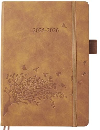 Kalender 2025 2026 A5 Tagesplaner, Schülerkalender 2025/2026 1 Seite 1 Tag mit Monatsübersicht, Stifthalter & Tasche, Leder Hardcover Terminplaner Schulplaner Studienplaner Planer Aug.25-Jul.26
