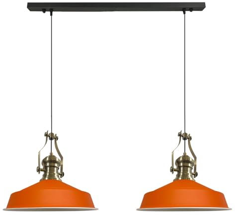 bamyum Neo-Asletl Pendelleuchte Esstisch Orange 2 Flammig Metall 40cm, Hängelampe Wohnzimmer, Hängelampe Industrial Vintage, Küchenlampe Vintage Schwarz, Esstischlampe