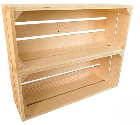 Lermowood Holzkisten Reg 2er Set 50 x 20 x 15cm Natur | Dekokisten aus Holz Massive Holzkiste Regalkiste Weinkiste