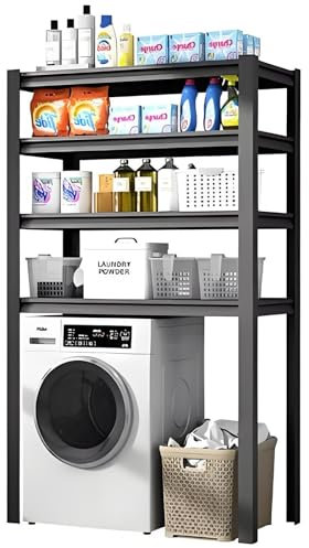 Over Washer And Dryer Storage Shelf, Dryer Stand Height Adjustable Portable Stacking Kit For Washing Machine Tumble Dryer, Washing Machine Storage Rack, Space Saving, Easy To Install(Black,60x40x183cm