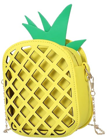 LALADEFIEE Ananas Tasche Damen Fruchtform Umhängetasche Mit Kette Einzeln Crossbody Bag Aus Pu Und Polyester Für Handy Usb-Kabel Kosmetik Schule Arbeit Shopping