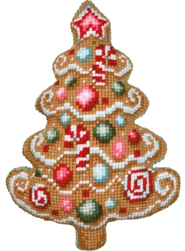 Vervaco Cross Stitch Kit Decorative Cushion Christmas Tree Cookie Crafts Adults Decoration Embroidery Kit Beginners Complete DIY Embroidery Creative Gift ca. 36 x 52 cm Cross Stitch
