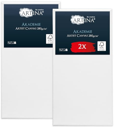 Artina Set de 2 Canvas Toile Peinture 60x120 cm – Tableau Peinture Châssis Entoilés en Bois FSC© – Tableau a Peindre Blanche 100% Coton 280g/m² – Toiles à Peindre Stable Akademie