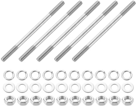 QUARKZMAN 5pcs Tiges Filetées Double Extrémité, M8x120mm Boulons Tige Filetée en Acier Inoxydable 304 Filetage à Double avec Écrous Rondelle Plate et Frein, Goujon Fileté pour Serre-Joints