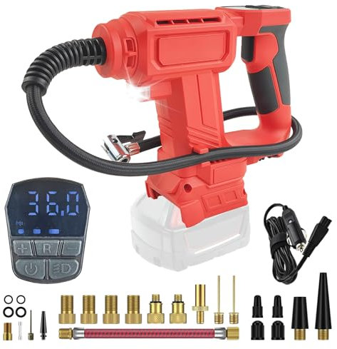 TALOEYH - Battery Compressor Compatible with Milwaukee 18V Battery, Cordless Air Compressor, 12V Car Power Adapter, 0-120 PSI, Handheld Air Pump for Motorcycle, Bicycle, Car, Ball (Multi Accessories)