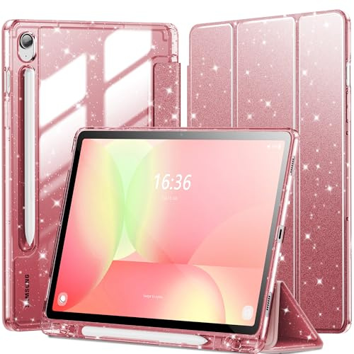 INFILAND Funda para Samsung Galaxy Tab S10 Lite/S10 FE/ S9 FE 5G de 10.9 Pulgadas/Tab S9 de 11 Pulgadas,Bonita con Purpurina con Parte Trasera Transparente Brillante (Oro Rosa)