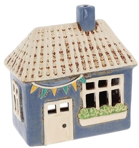 Lichthaus | Teelichthaus | Lichterhaus | Teelichthalter | Kerzenhalter | Keramik (Blau/Beige 15x14x7,5 cm)