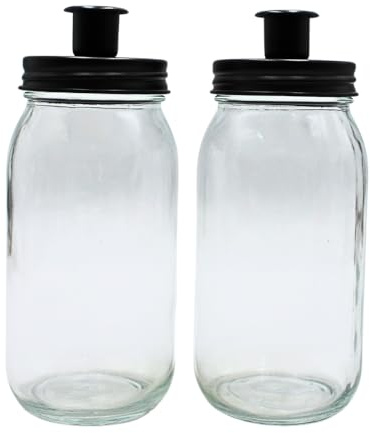 XXL Kerzenhalter, Kerzenständer, Bastelkerzenleuchter, Stabkerzenhalter - Dekorationsglas - Glas mit Deckel für 1 Stabkerze als 2er Set, schwarz, Glas zum Dekorieren, Größe H/Ø: ca.20 x 8 cm.