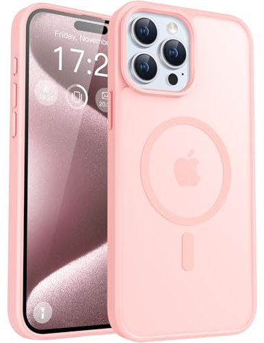 PuyaTeya für iPhone 15 pro max Hülle, mit Magnetisch, Rosa | Militärschutz Transluzent matt stoßfest Anti-Kratzen/Anti-Fingerprint/Anti-Glatte Handyhülle