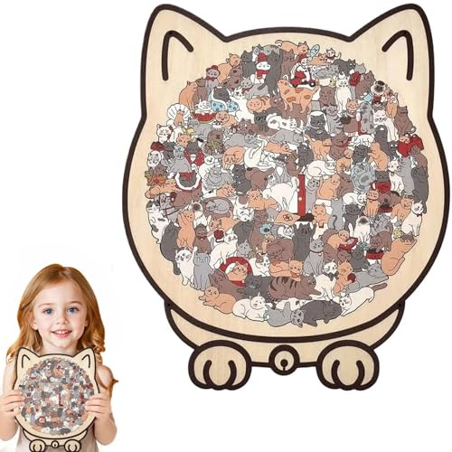 2026 Neuer katzenförmiges Holzpuzzle Erwachsene, 135 Teiliges Colored katzenpuzzle, Einzigartige Katzen Puzzle, Aatürlich Puzzleteile Dekoratives, für Kinder und Erwachsene (C)