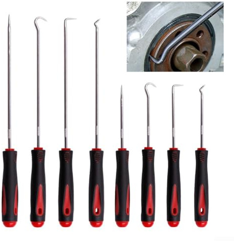 4 Stück Auto-Pick- und Haken-Werkzeuge mit Stahlschäften und Kunststoffgriffen für O-Ring, Öldichtung, Dichtungsentfernung und Kleinteile (lang)