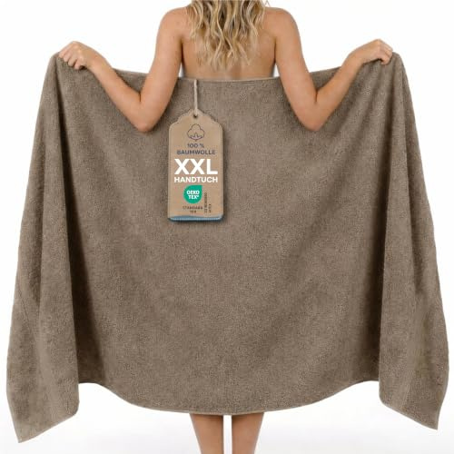 Twinzen - Saunahandtuch & Badetuch 100% Baumwolle - 100x200 cm | Braun · Saugstark & Weich · 360 GSM · Mit Aufhänger · OEKO-TEX Zertifiziert · XXL Badetuch