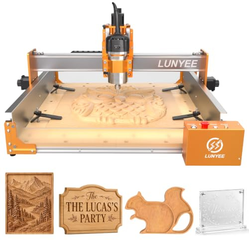 LUNYEE 4040 Pro Max CNC Router Machine con router 800W, area di lavoro 400 x 400 x 90 mm, guida lineare asse Z, azionamento a vite a sfera, CNC desktop per legno, MDF, acrilico, PCB e alluminio