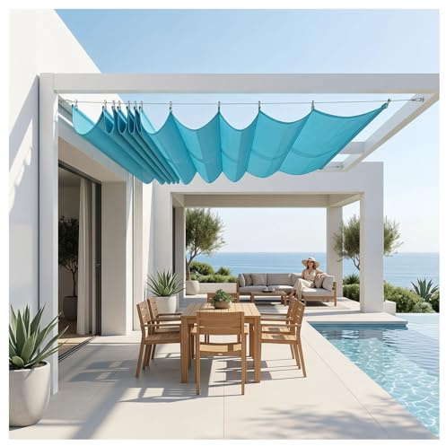 Wave Shade Vele Retrattili，Pergola Copertura Ombreggiante Forma A U，Tenda A Vela Romana，Retrattile Onda Pergolato A Tettoia Copertura，Resistente Ai Raggi UV(W2.8*L9m/W9.19*L29.53ft)