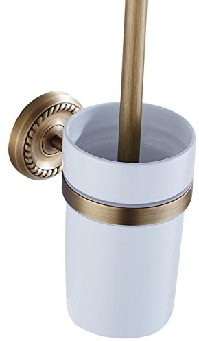 CASEWIND Toilettenbürstenhalter Antik, WC Bürste Set Messing, Klobürstenhalter Keramik Retro Vintage Nostalgie Wandmontage Hängend mit Bohren