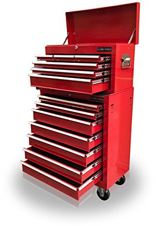 us pro tools AFFORDABLE STEEL CHEST TOOL BOX ROLLER CABINET 13 DRAWERS (Red)